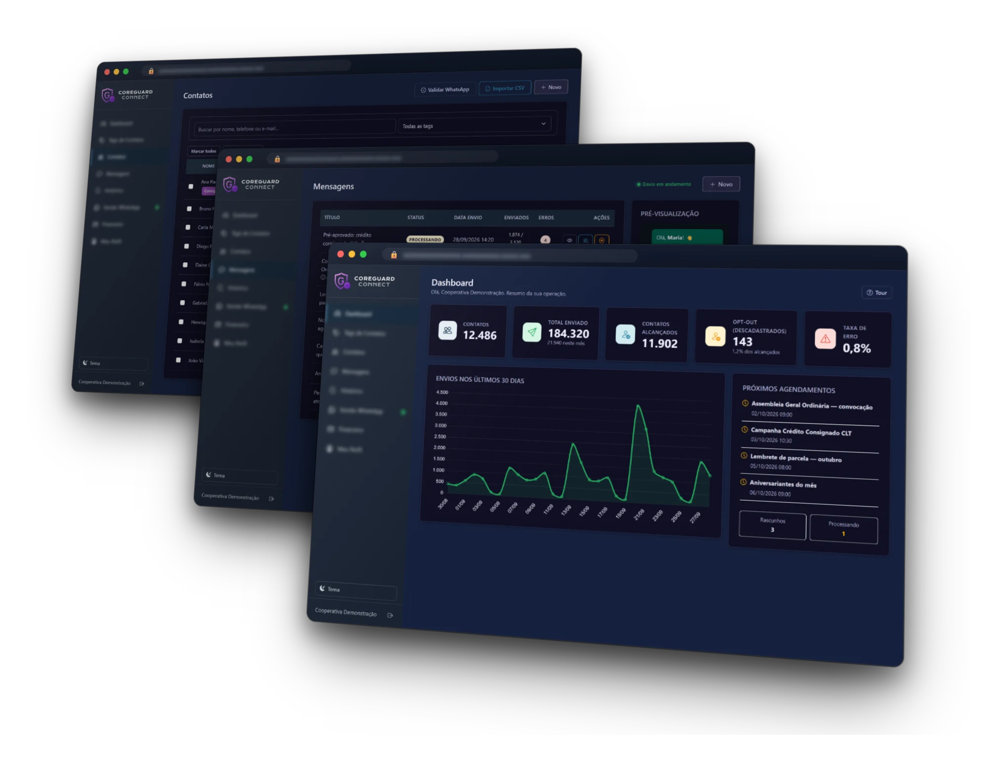 Telas do CoreGuard Connect